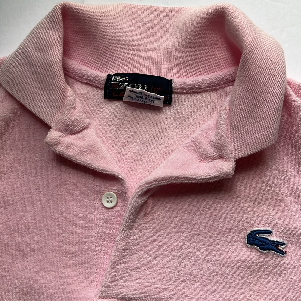 Izod Lacoste Polo Shirt Vintage Size 14 Pink Terrycloth Knit Lacoste - Picture 5 of 9